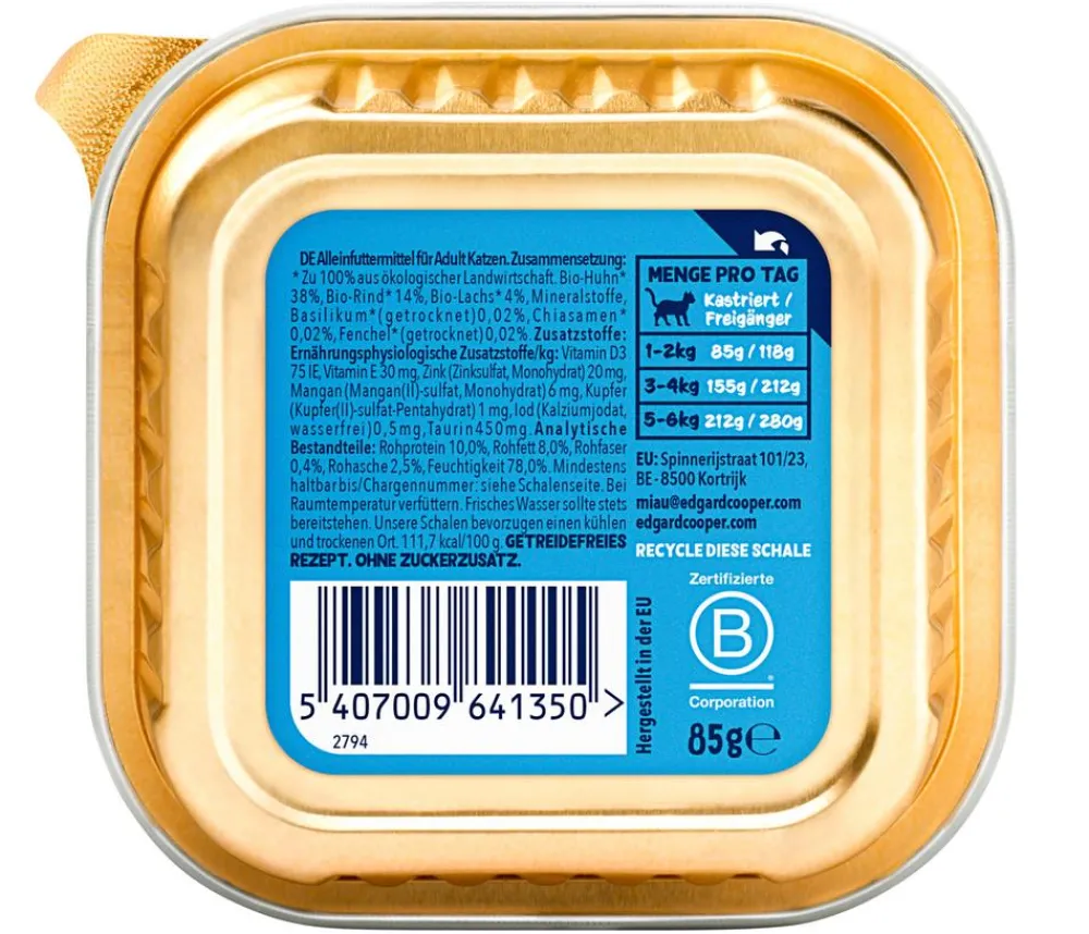 Edgard & Cooper® Edgard & Cooper Nassfutter für Katzen Bio Lachs & Hund Paté Adult, 16 x 85 g New