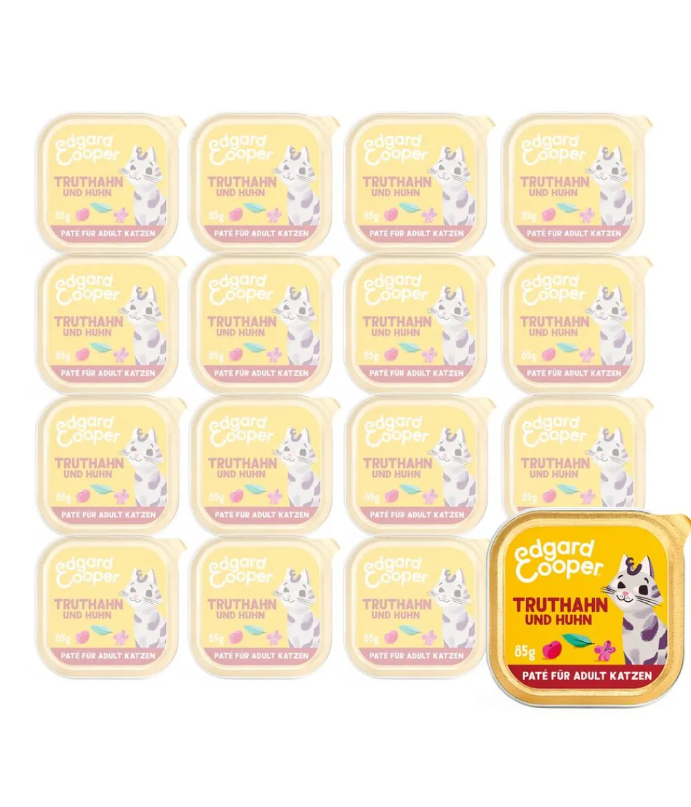 Edgard & Cooper® Edgard & Cooper Nassfutter für Katzen Freilauftruthahn & Freilaufhuhn Paté Adult, 16 x 85 g Hot