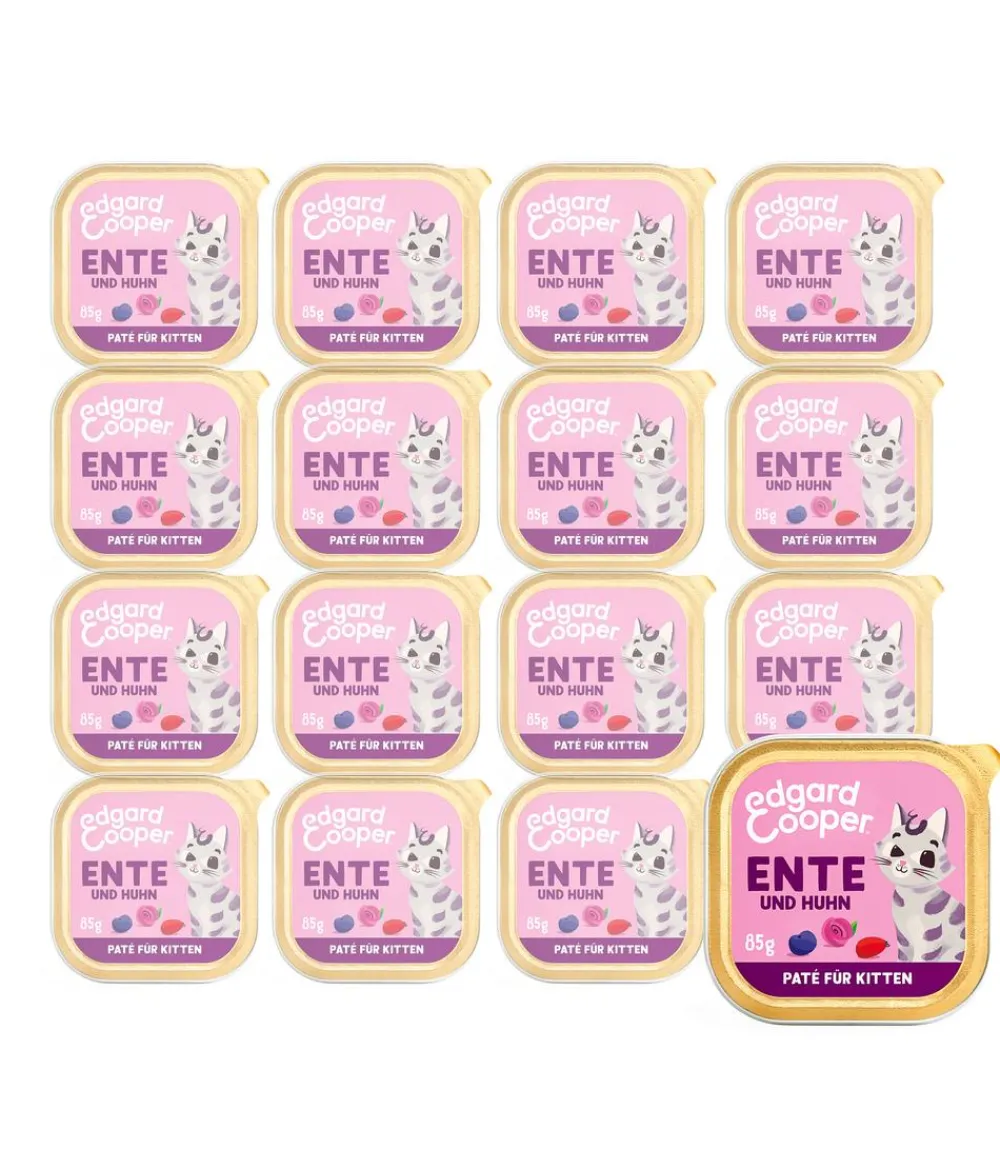 Edgard & Cooper® Nassfutter Katze - Edgard & Cooper Nassfutter für Katzen Freilaufente & Freilaufhuhn Paté, Kitten, 16 x 85 g