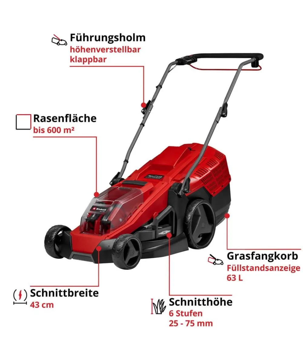 Einhell Gartengeräte > Akku-Rasenmäher GE-CM 36/43 Li M, inkl. 2x 4,0 Ah Akku & 2x Schnellladegerät
