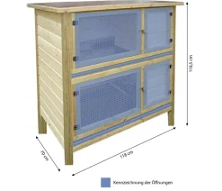 Elmato® Kaninchenstall & Hasenstall - Kaninchenstall Bavaria King Jumper, ca. B118/H118,5/T70 cm Beige