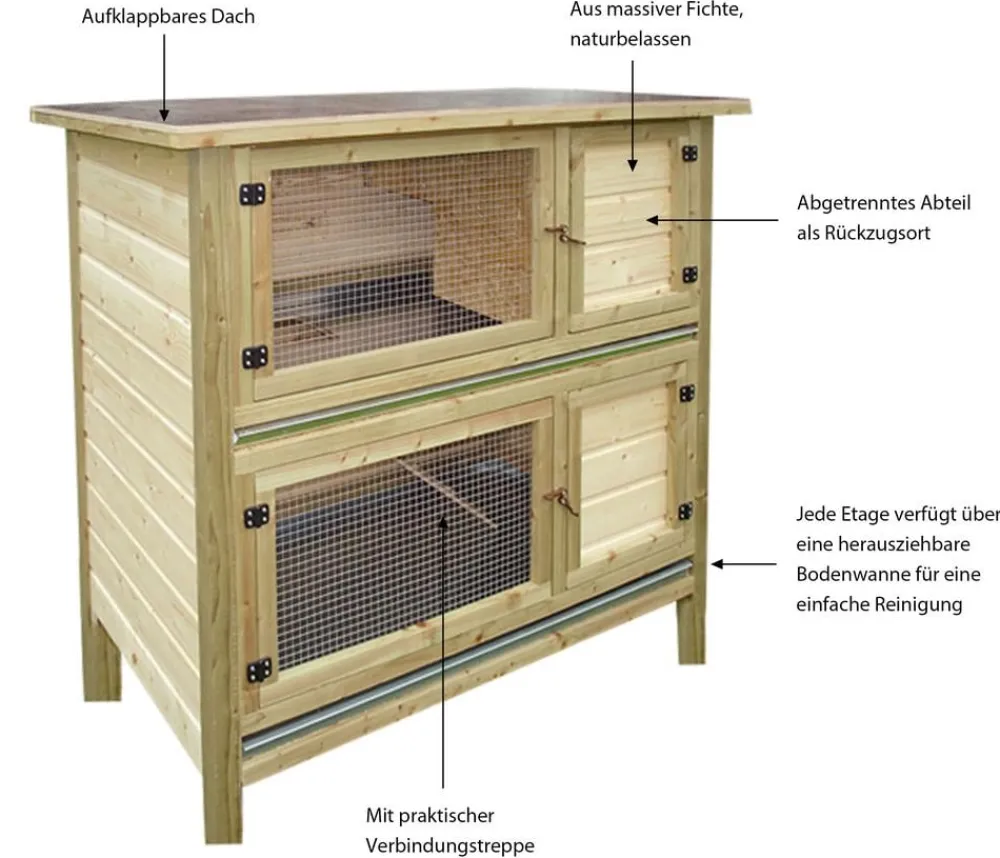 Elmato® Kaninchenstall & Hasenstall - Kaninchenstall Bavaria King Jumper, ca. B118/H118,5/T70 cm Beige