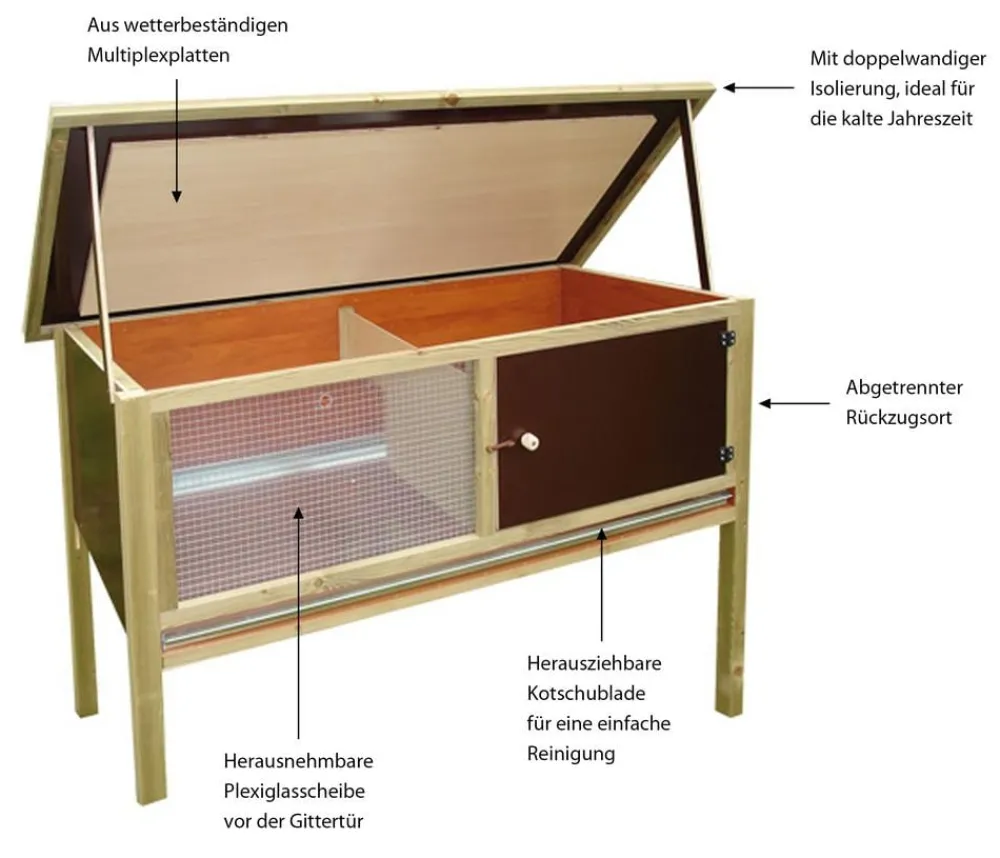 Elmato® Kaninchenstall & Hasenstall > Kaninchenstall Iso-Holzheim, ca. B132/H102/T70 cm