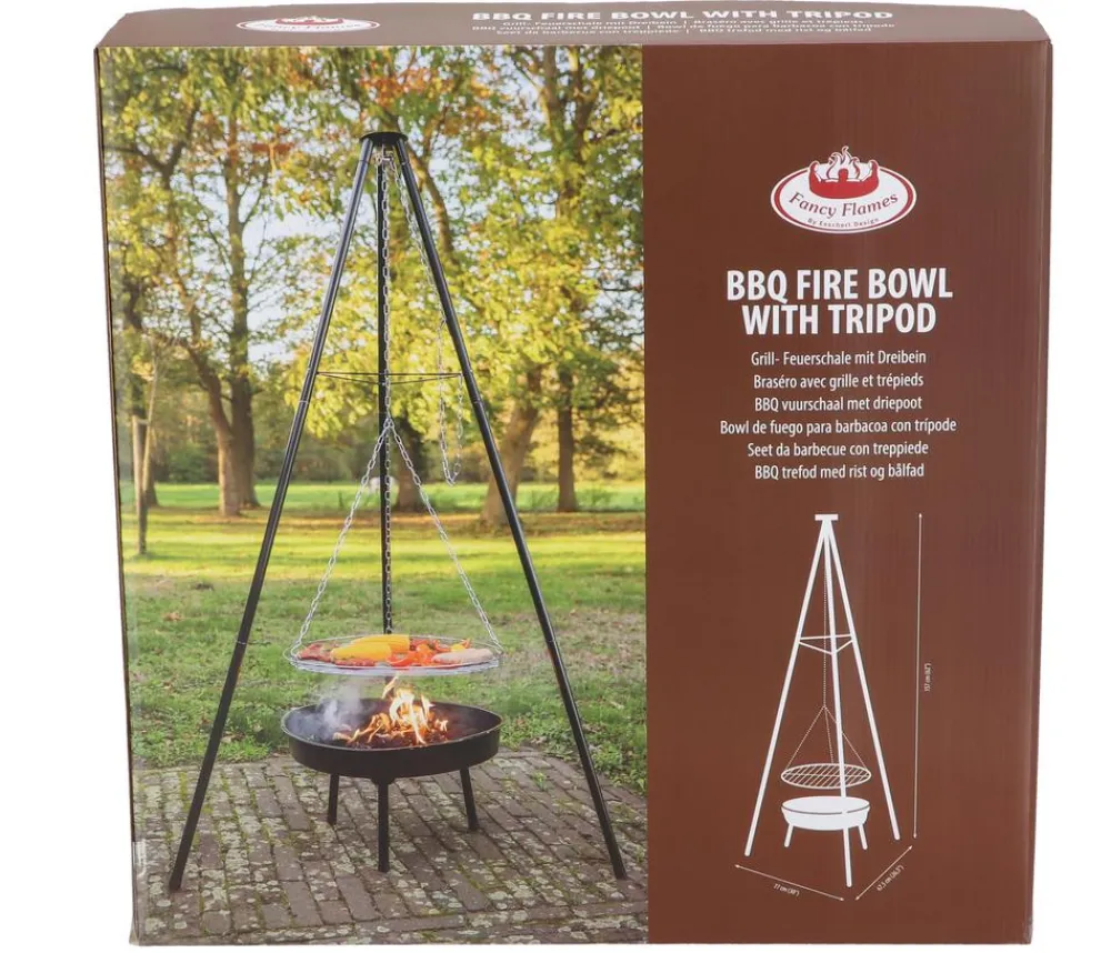 Esschert Design Feuerschalen|Holzkohlegrills - Esschert Grill-Feuerschale inkl. Dreibein, ca. B67,5/H157/T77 cm Schwarz