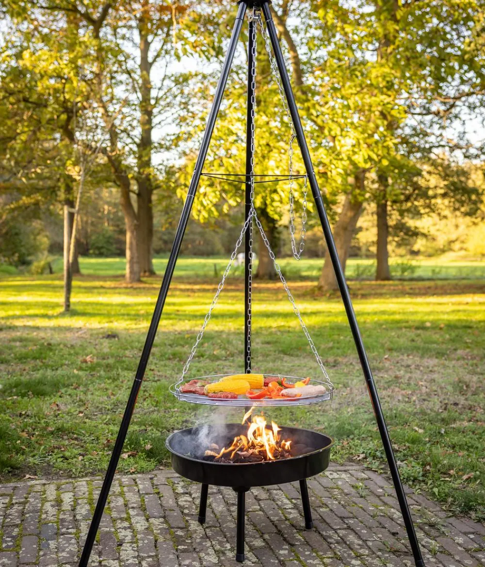 Esschert Design Feuerschalen|Holzkohlegrills - Esschert Grill-Feuerschale inkl. Dreibein, ca. B67,5/H157/T77 cm Schwarz