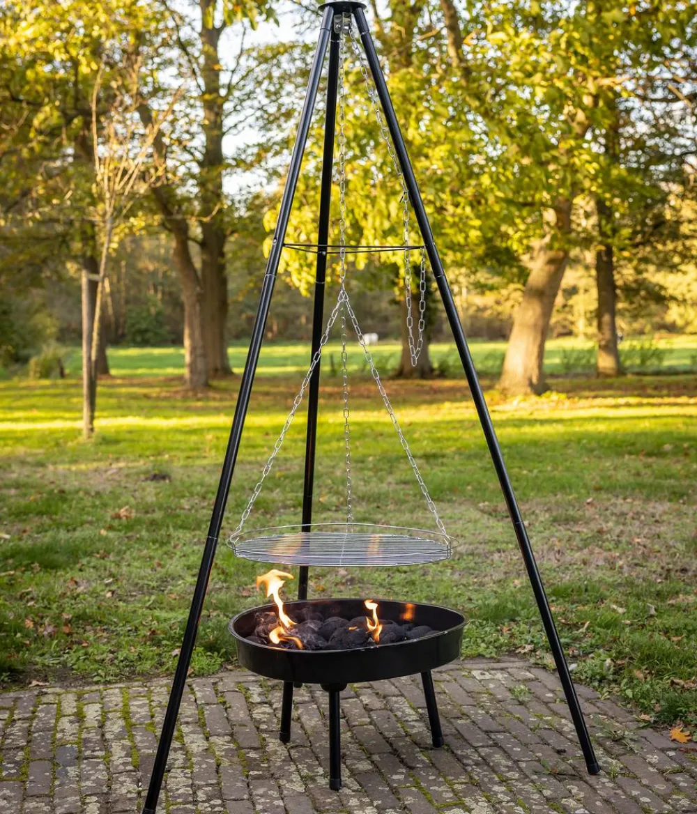 Esschert Design Feuerschalen|Holzkohlegrills - Esschert Grill-Feuerschale inkl. Dreibein, ca. B67,5/H157/T77 cm Schwarz