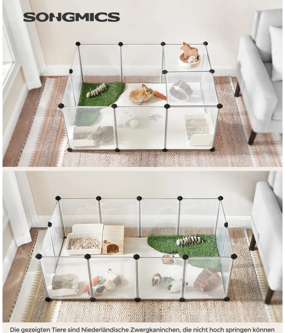Feandrea Freilaufgehege - Freigehege mit Bodenplatten, Kuststoff, ca. B125/H42/T63 cm Transparent