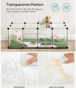 Feandrea Freilaufgehege - Freigehege mit Bodenplatten, Kuststoff, ca. B125/H42/T63 cm Transparent
