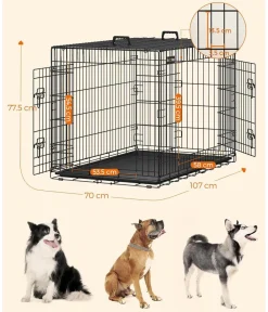 Feandrea Hundekäfig XXL mit 2 Türen Schwarz Outlet