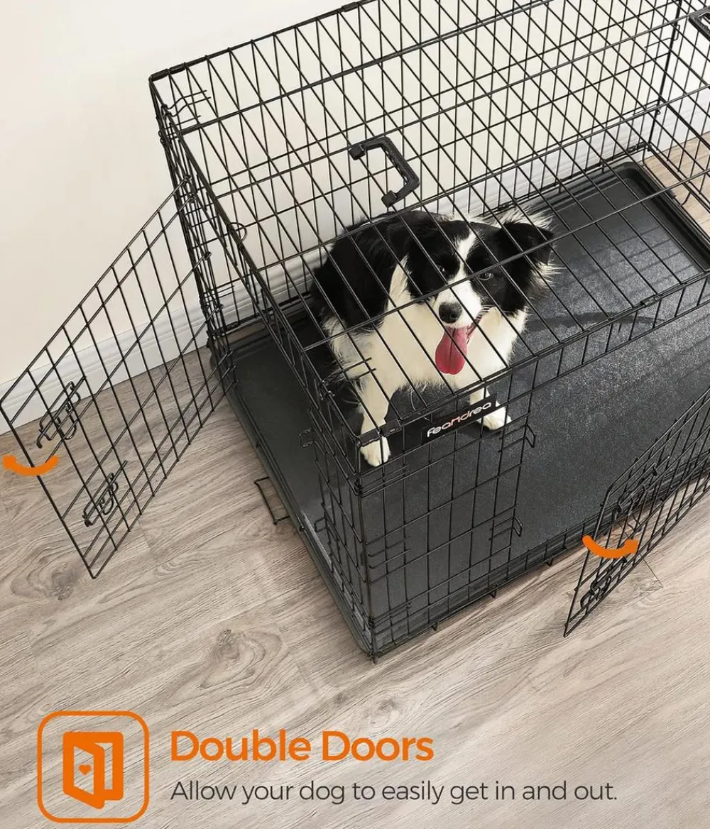 Feandrea Hundekäfig XXL mit 2 Türen Schwarz Outlet