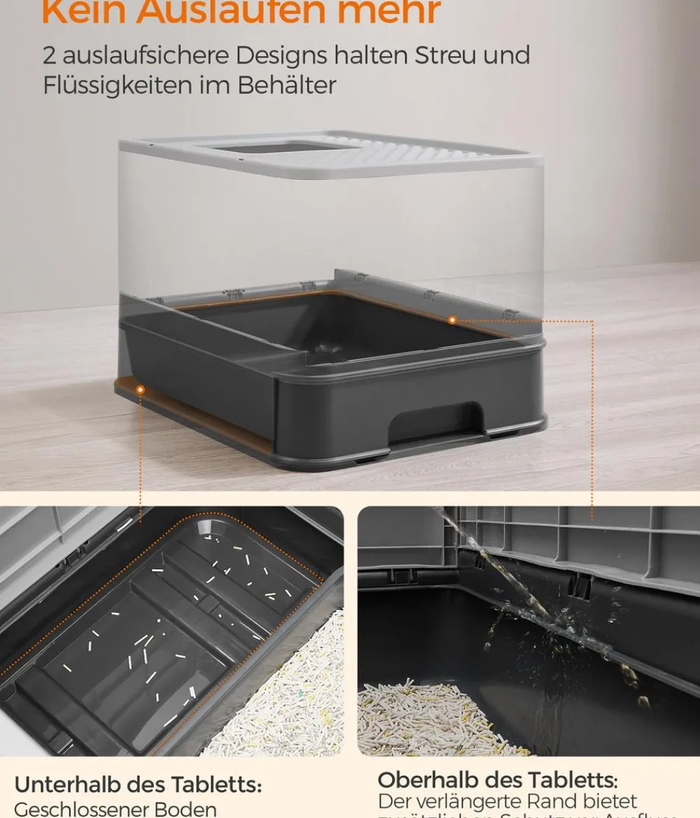 Feandrea Katzenklo - Katzenklo mit Deckel, ca. B42,5/H37,8/T54,3 cm Grau