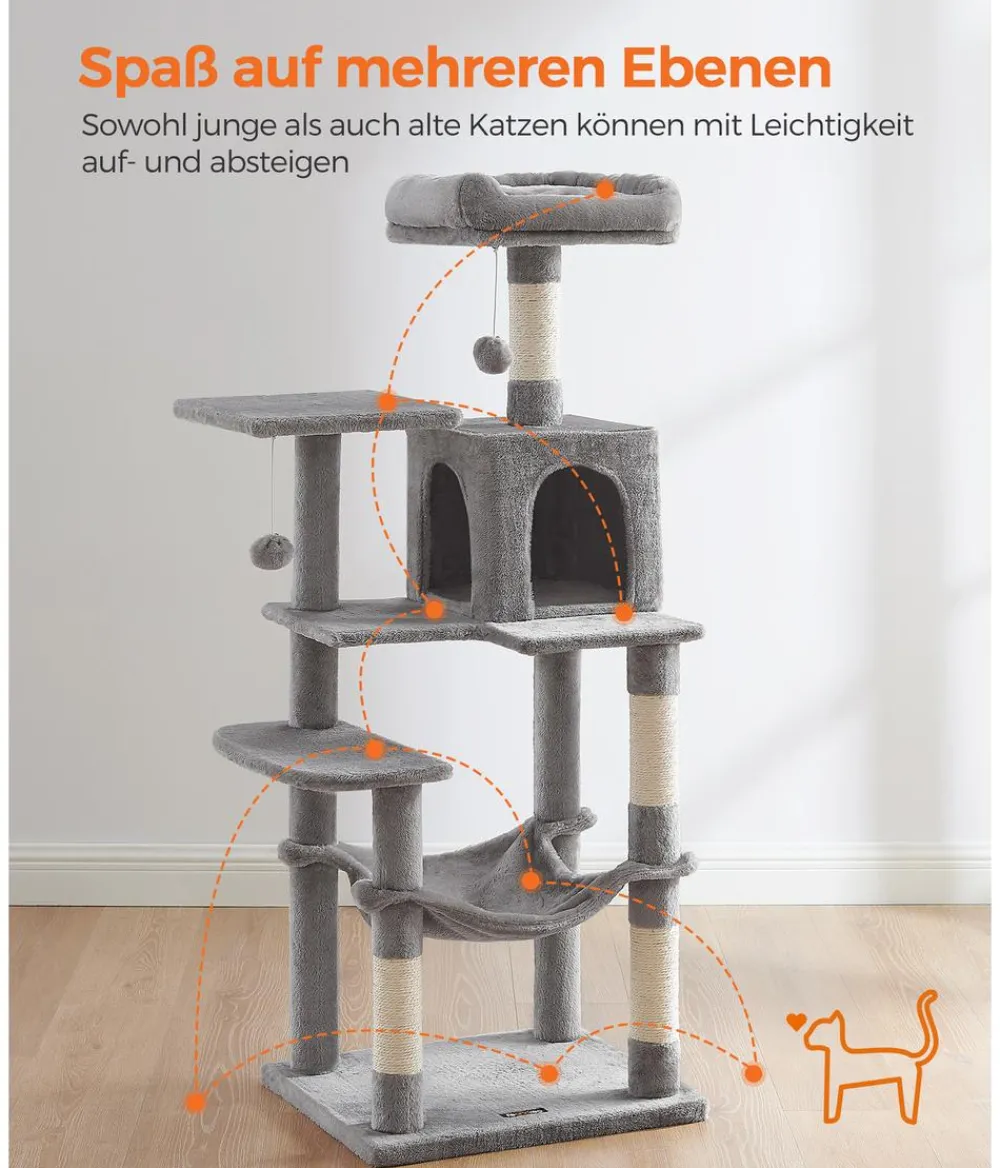 Feandrea Kratzbäume & Kratzmöbel - Kratzbaum, ca. B55/H143/T45 cm Hellgrau