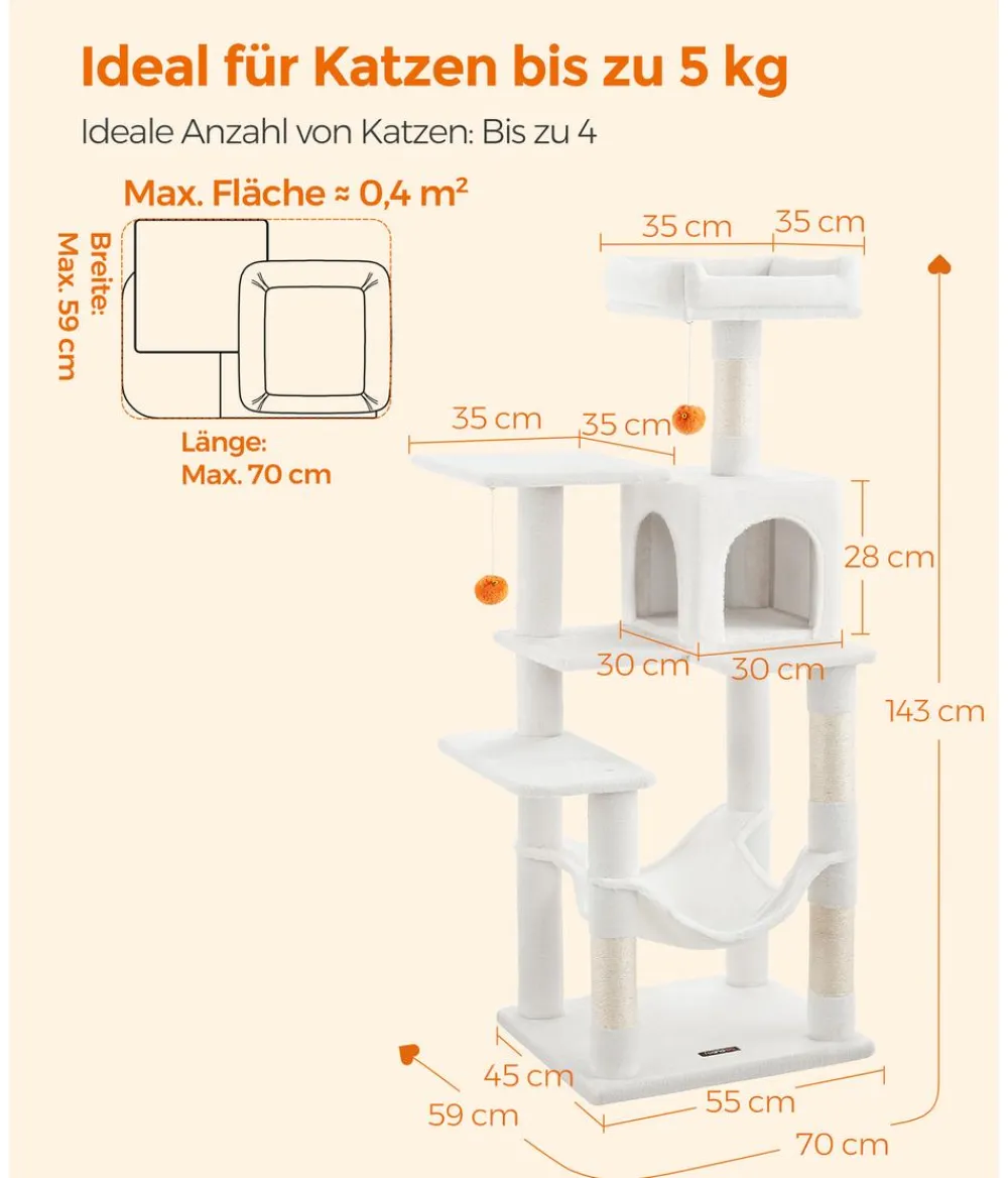 Feandrea Kratzbäume & Kratzmöbel > Kratzbaum, weiß, ca. B55/H143/T45 cm