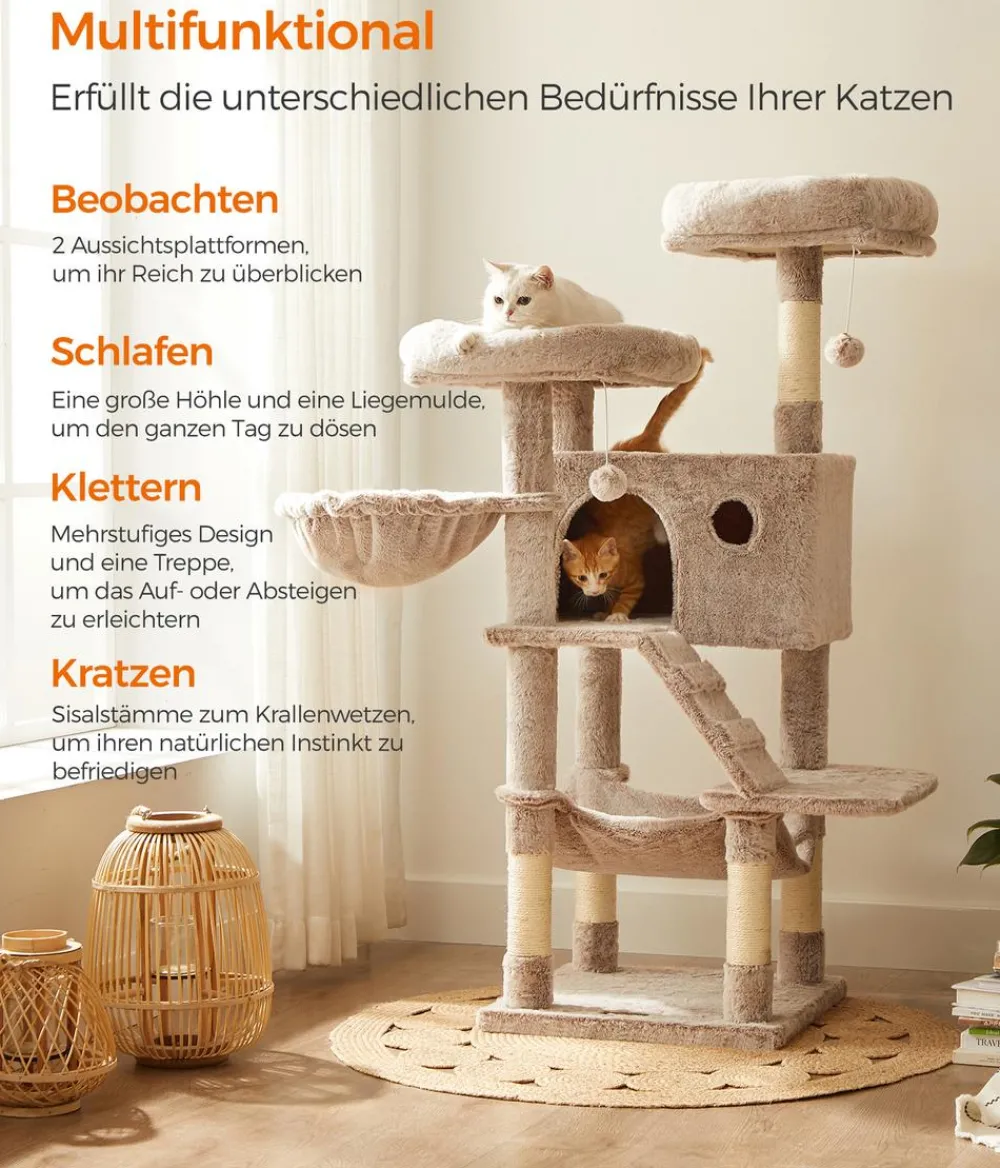 Feandrea Kratzbäume & Kratzmöbel - Kratzbaum, , ca. B49/H135/T49 cm Hellbraun