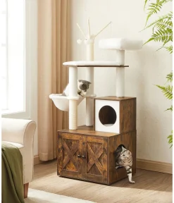 Feandrea Kratzbaum mit Katzenklo-Schrank, ca. B87,6/H151/T61,2 cm New