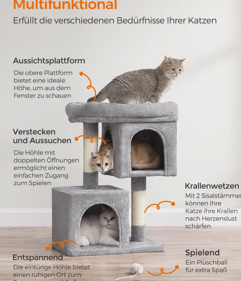 Feandrea Kratzbäume & Kratzmöbel > Kratzbaum mit zwei Höhlen M, ca. B60/H74/T39 cm