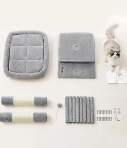 Feandrea Kratzbäume & Kratzmöbel - Kratzbaum mit zwei Höhlen XL, ca. B88/H101/T57 cm Hellgrau