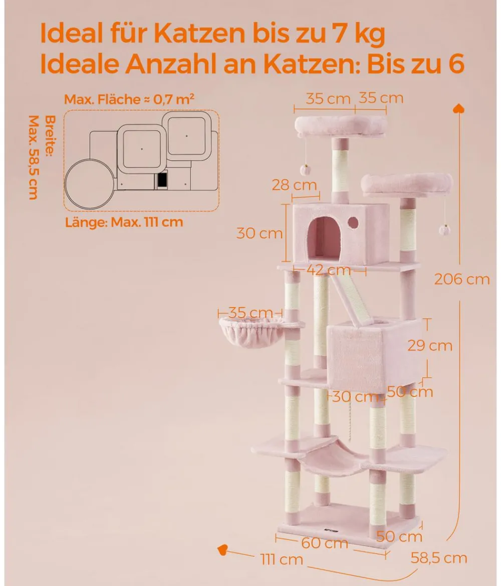 Feandrea Kratzbäume & Kratzmöbel > Kratzbaum XXL, ca. B60/H206/T50 cm