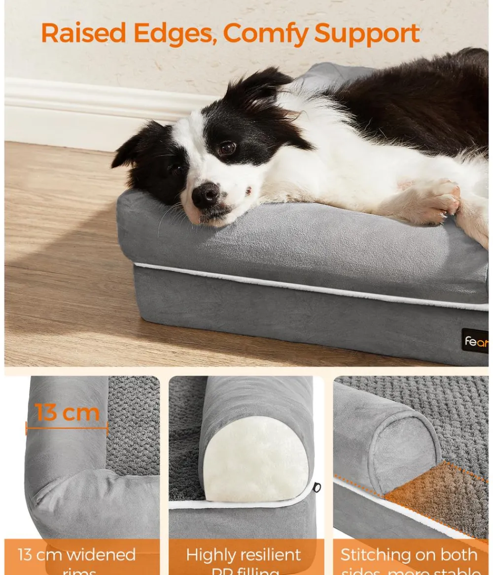 Feandrea Orthopädisches Hundebett, rechteckig, , ca. B91/H20/T71 cm Hellgrau