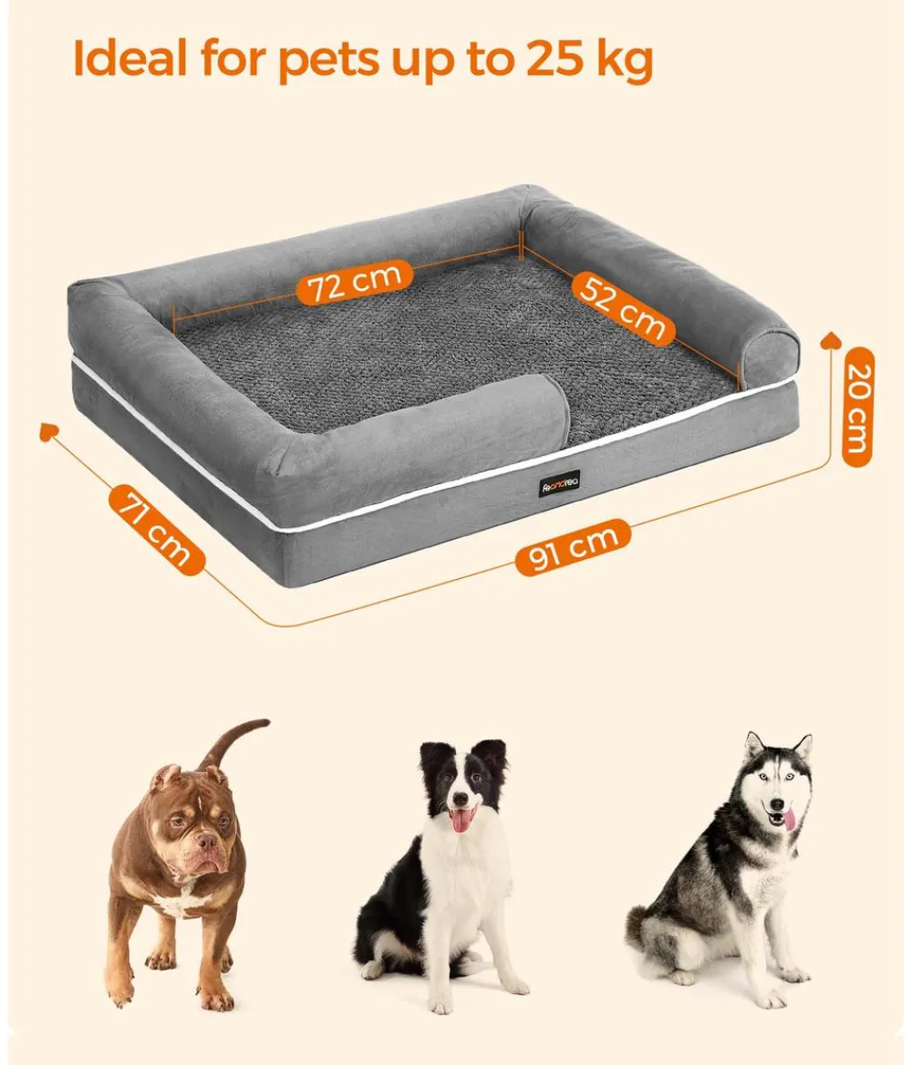 Feandrea Orthopädisches Hundebett, rechteckig, , ca. B91/H20/T71 cm Hellgrau