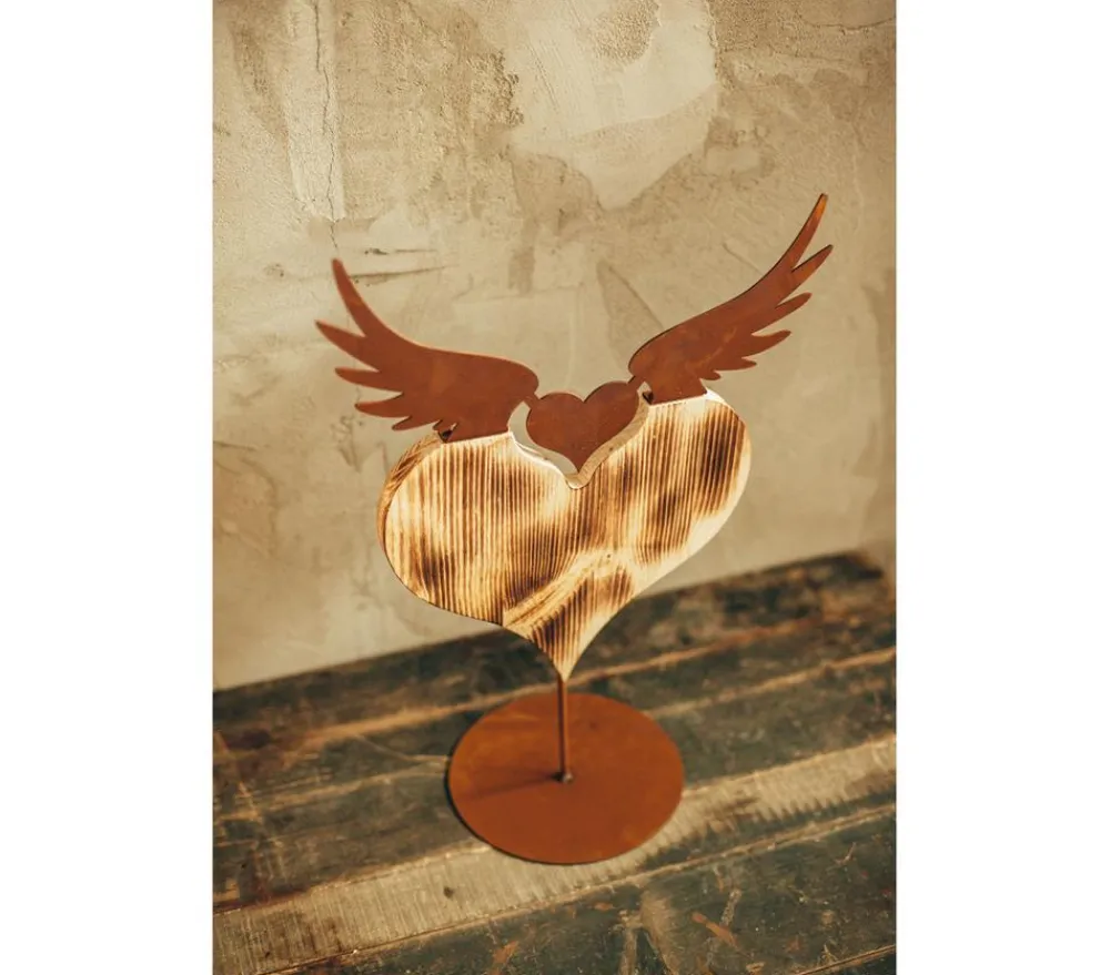 Ferrum Holz-Herz mit Metall-Flügeln, rost, ca. B36/H51 cm Braun Online