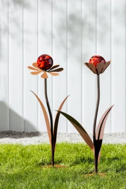 Ferrum Metall-Blume Jessy mit Glaskugel, ca. H77 cm Rot
