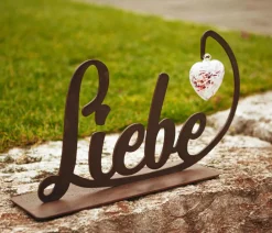 Ferrum Dekoartikel|Mehr Gartendekoration > Metall-Schriftzug Liebe, mit Glasherz, ca. H28 cm