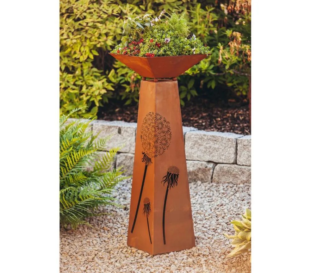 Ferrum Blumensäulen|Mehr Gartendekoration > Metall-Säule Trapez Pusteblume, ca. B30/H116,5/T30 cm, rost