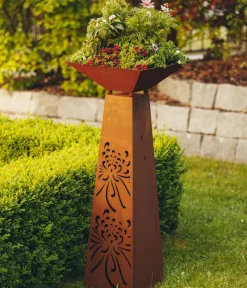 Ferrum Dekoartikel|Mehr Gartendekoration - Rost-Säule Trapez Strohblume Braun