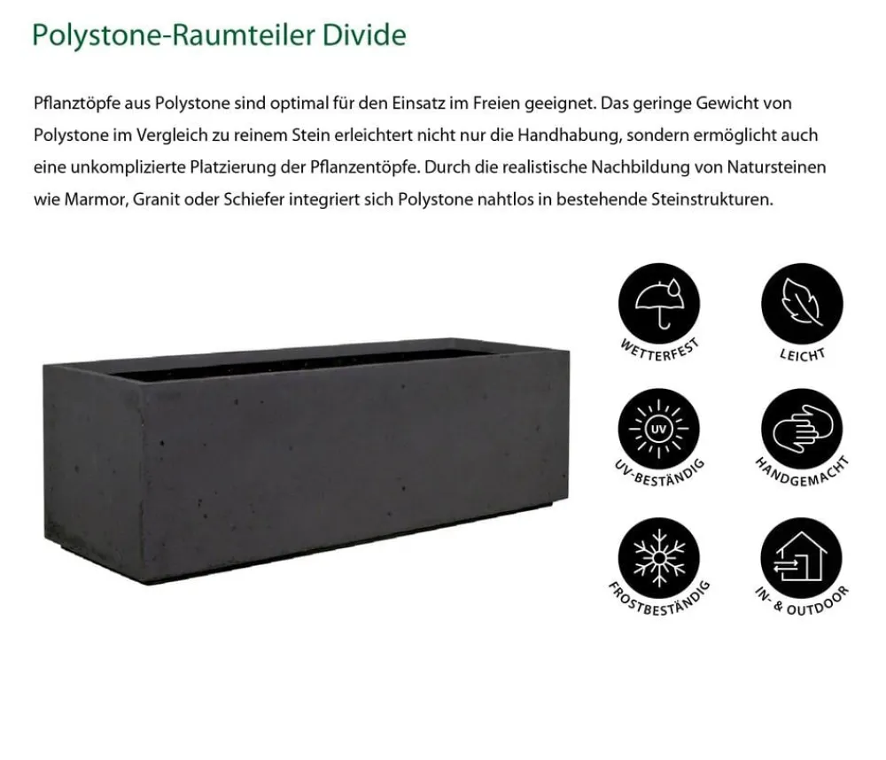 fleur ami Polystone-Raumteiler Divide, rechteckig, ca. B100/H30/T35 cm Dunkelgrau Clearance