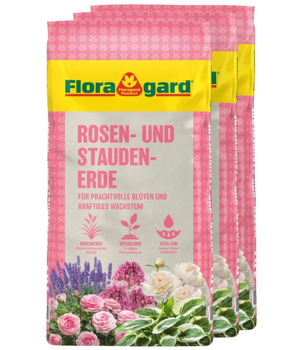 Floragard Spezialerde > Rosen- und Staudenerde, 3 x 18 l