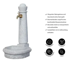 Garantia Kunststoff-Gartenbrunnen Venezia, 44 x 52 x 90 cm Grau