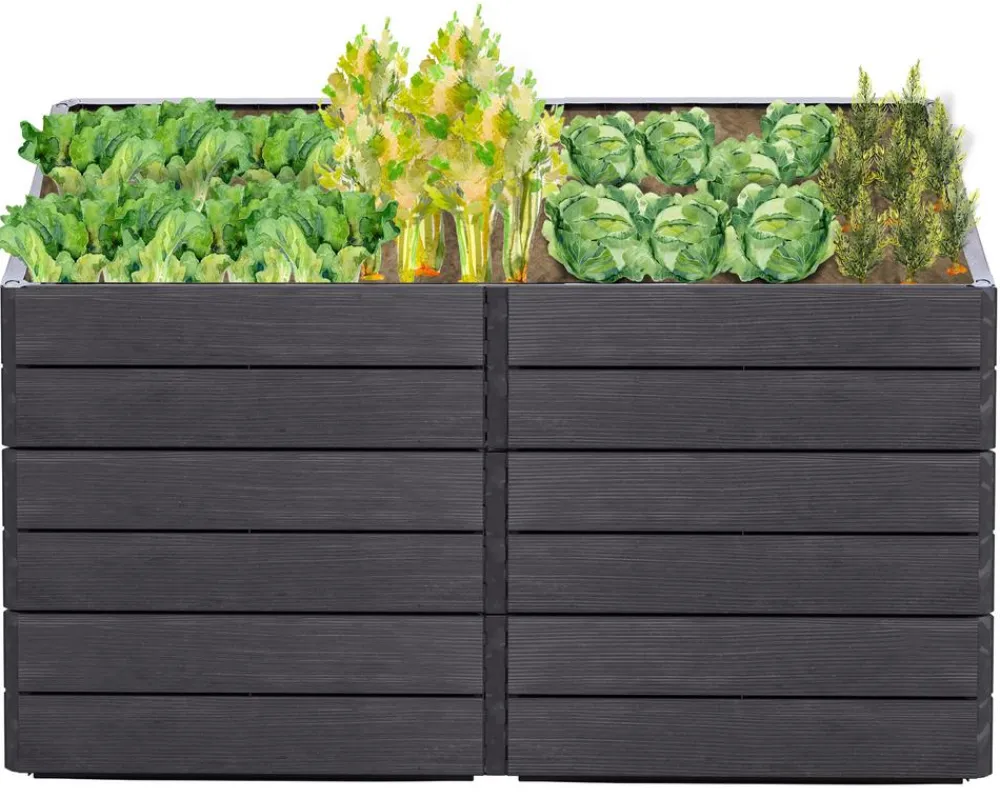 Garantia Hochbeete & Frühbeete > Kunststoff-Hochbeet Ergo Quadro Wood inkl. Wassersparsystem