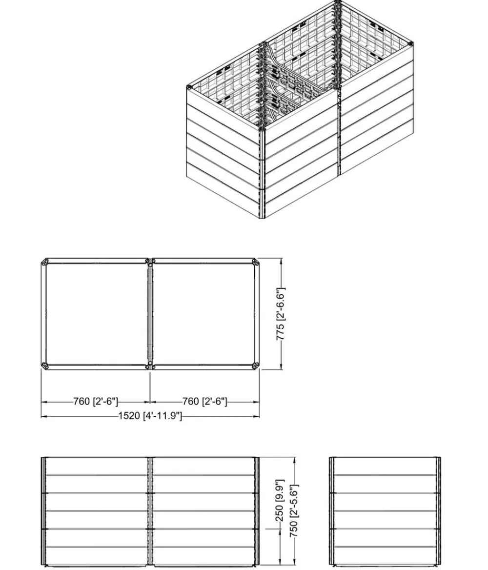 Garantia Hochbeete & Frühbeete > Kunststoff-Hochbeet Ergo Quadro Wood inkl. Wassersparsystem