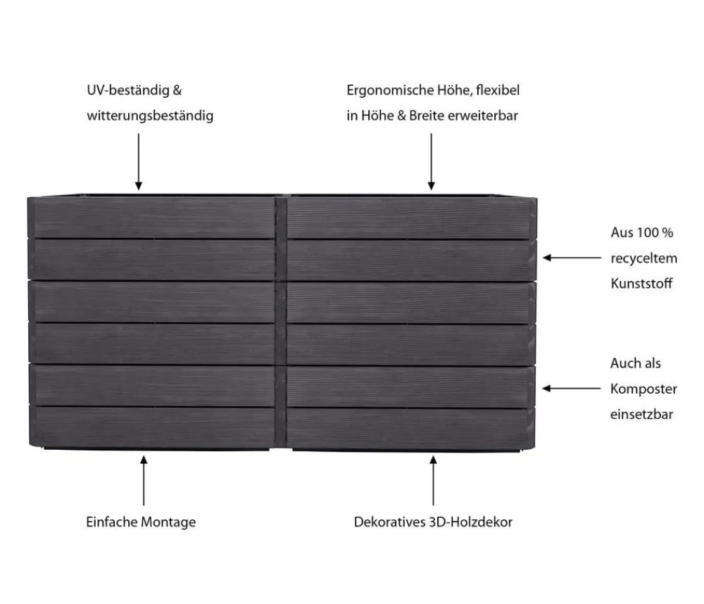 Garantia Hochbeete & Frühbeete > Kunststoff-Hochbeet Ergo Quadro Wood inkl. Wassersparsystem