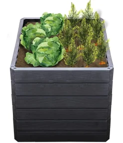 Garantia Hochbeete & Frühbeete > Kunststoff-Hochbeet Ergo Quadro Wood inkl. Wassersparsystem