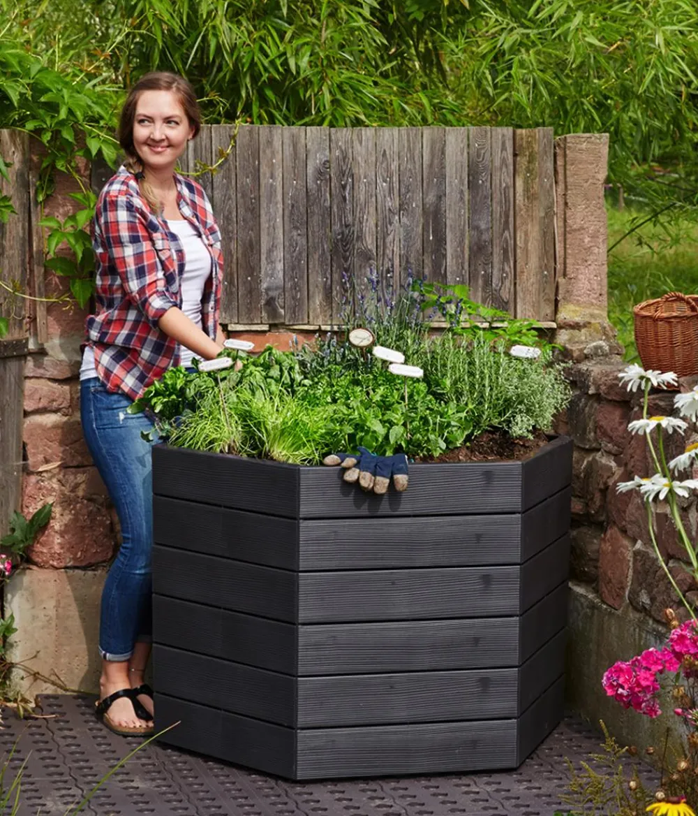 Garantia Kunststoff-Hochbeet Ergo Wood inkl. Wassersparsystem Hot