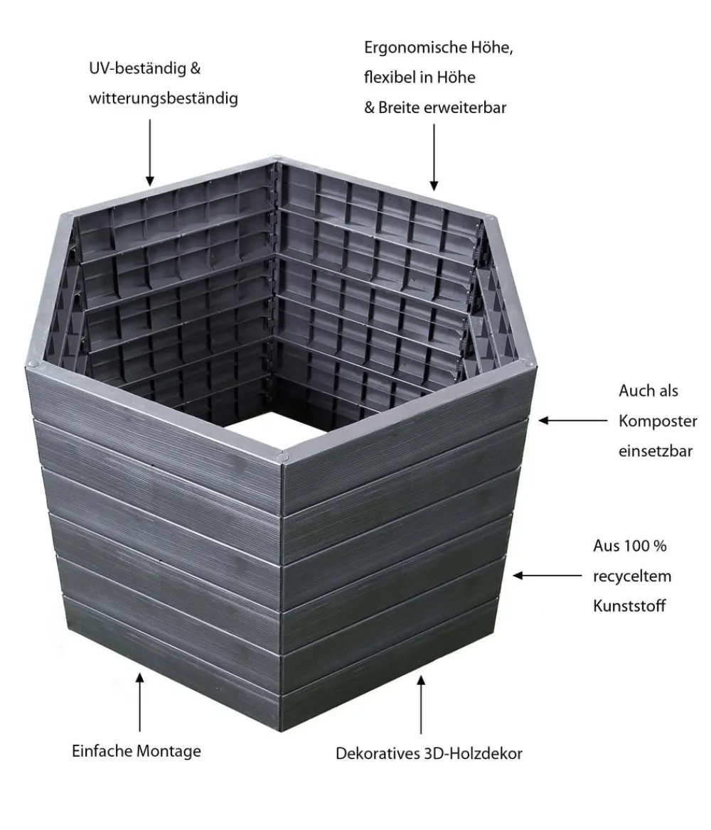 Garantia Kunststoff-Hochbeet Ergo Wood inkl. Wassersparsystem Hot