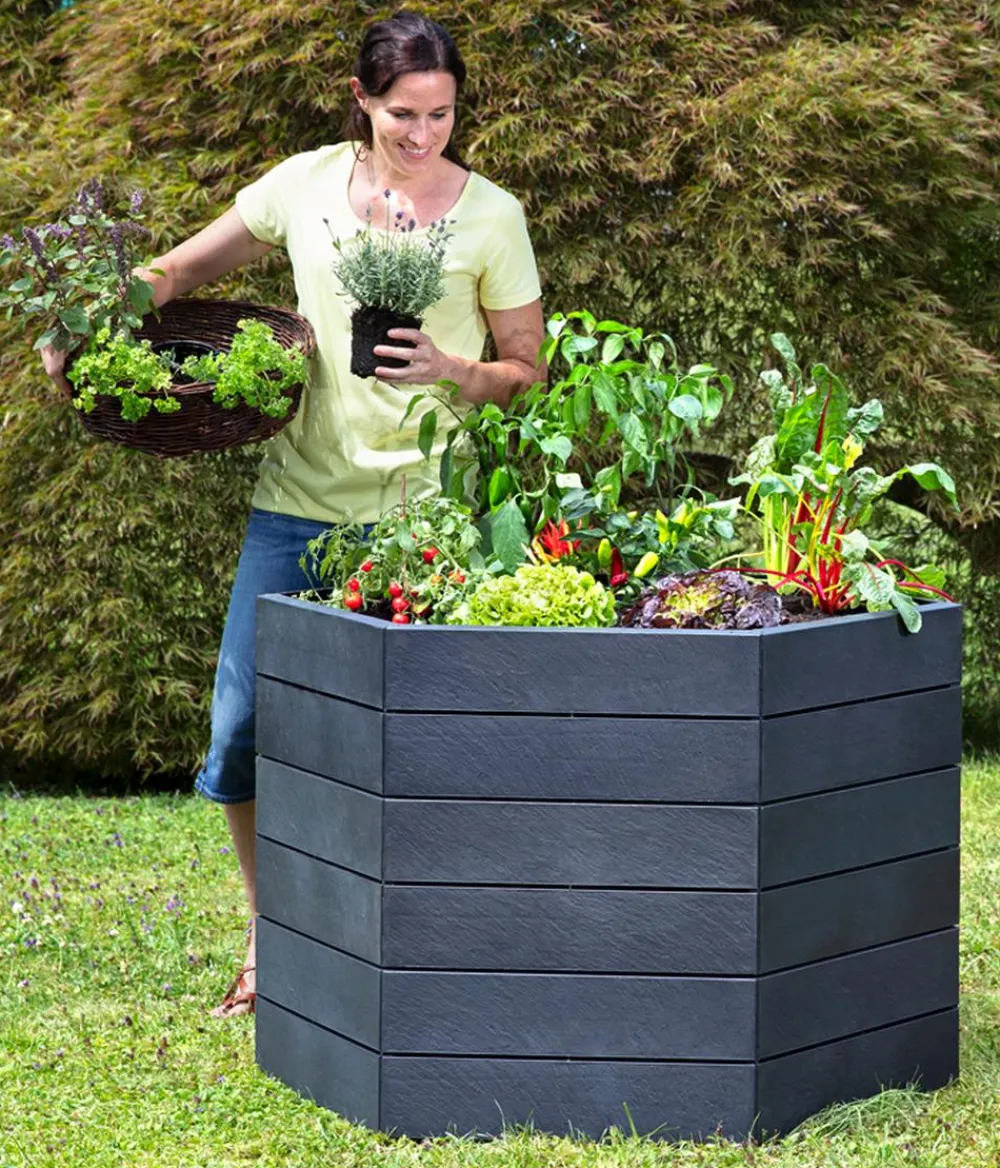 Garantia Kunststoff-Hochbeet Ergo Stone inkl. Wassersparsystem Anthrazit New