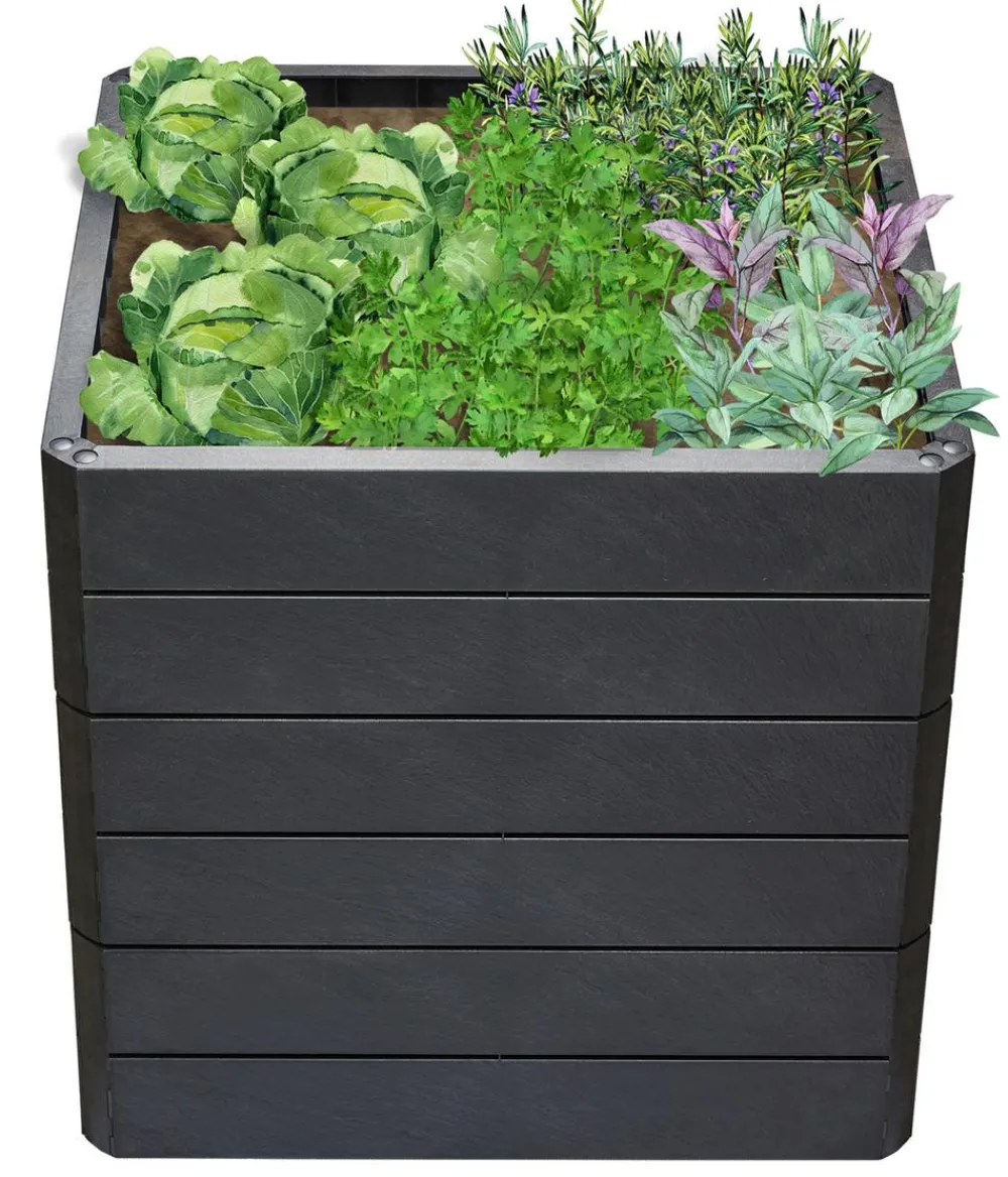 Garantia Hochbeete & Frühbeete - Kunststoff-Hochbeet Ergo Quadro Stone inkl. Wassersparsystem Anthrazit