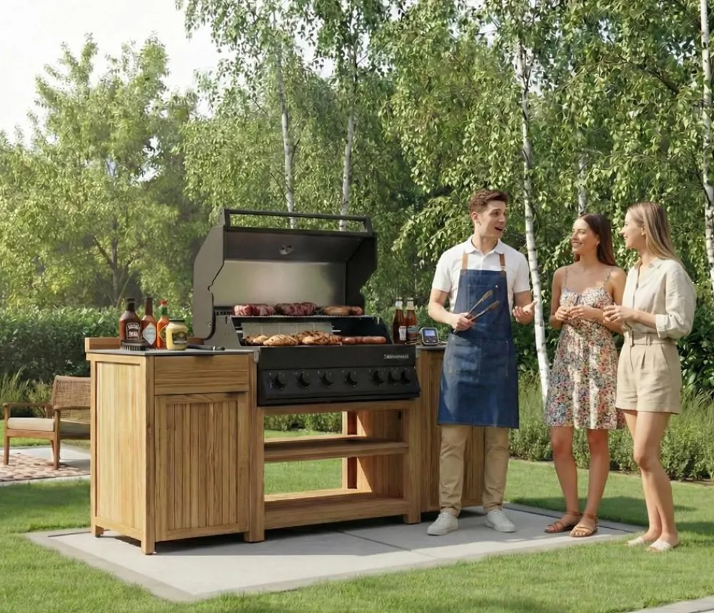 garbou Outdoor-Küche mit Grill, ca. B214/H115,8/T63,5 cm Hellbraun Online