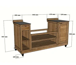 garbou Outdoor-Küchen - Outdoor-Küche Trolley mit Grill, ca. B171/H121/T62 cm Hellbraun