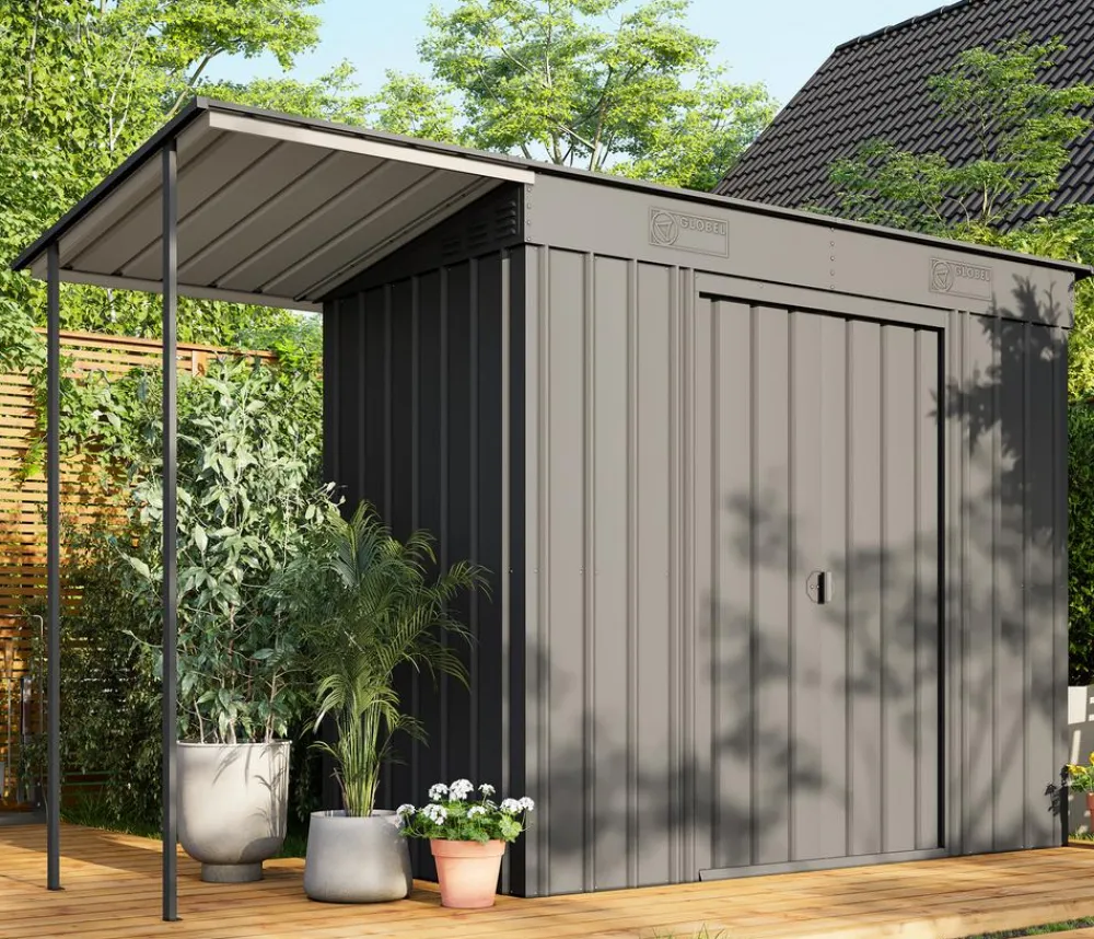 Globel Gartenhäuser & Gerätehäuser - Gerätehaus Planus 84, inkl. Schleppdach, ca. B324/H197/T124 cm Anthrazit