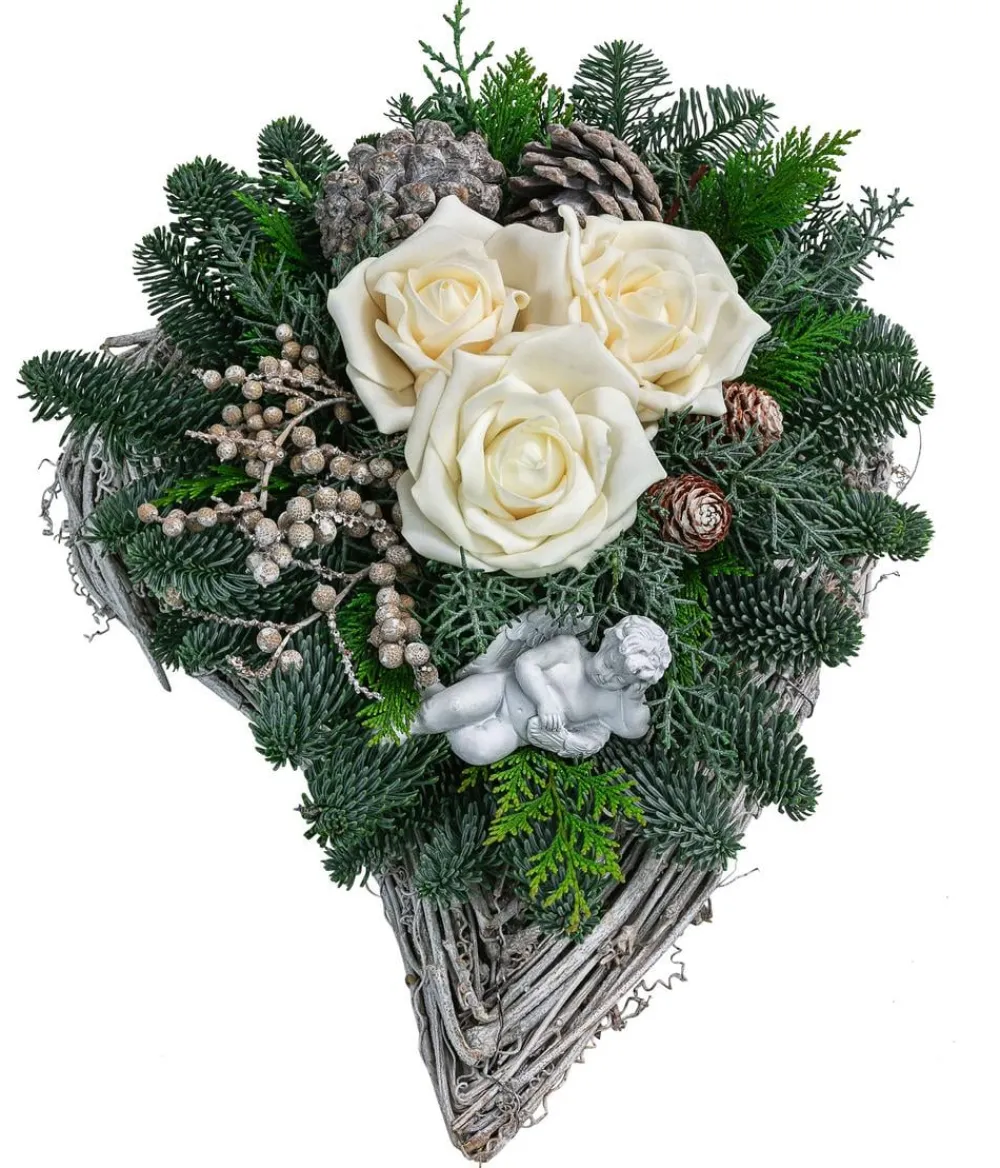 Dehner Grabschmuck & Grabgestaltung - Grabgesteck aus Rebe, , ca. B40/H30/T35 cm Creme