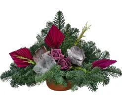 Dehner Grabschmuck & Grabgestaltung - Grabgesteck in Tonschale, , ca. B55/H42/T25 cm Rot