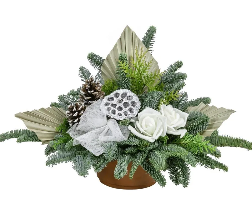 Dehner Grabschmuck & Grabgestaltung - Grabgesteck in Ton-Schale, , ca. B50/H35/T30 cm Weiß