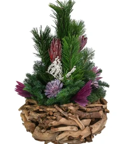 Dehner Grabschmuck & Grabgestaltung > Grabgesteck in Wurzelholz-Schale, , ca. Ø35/H60 cm