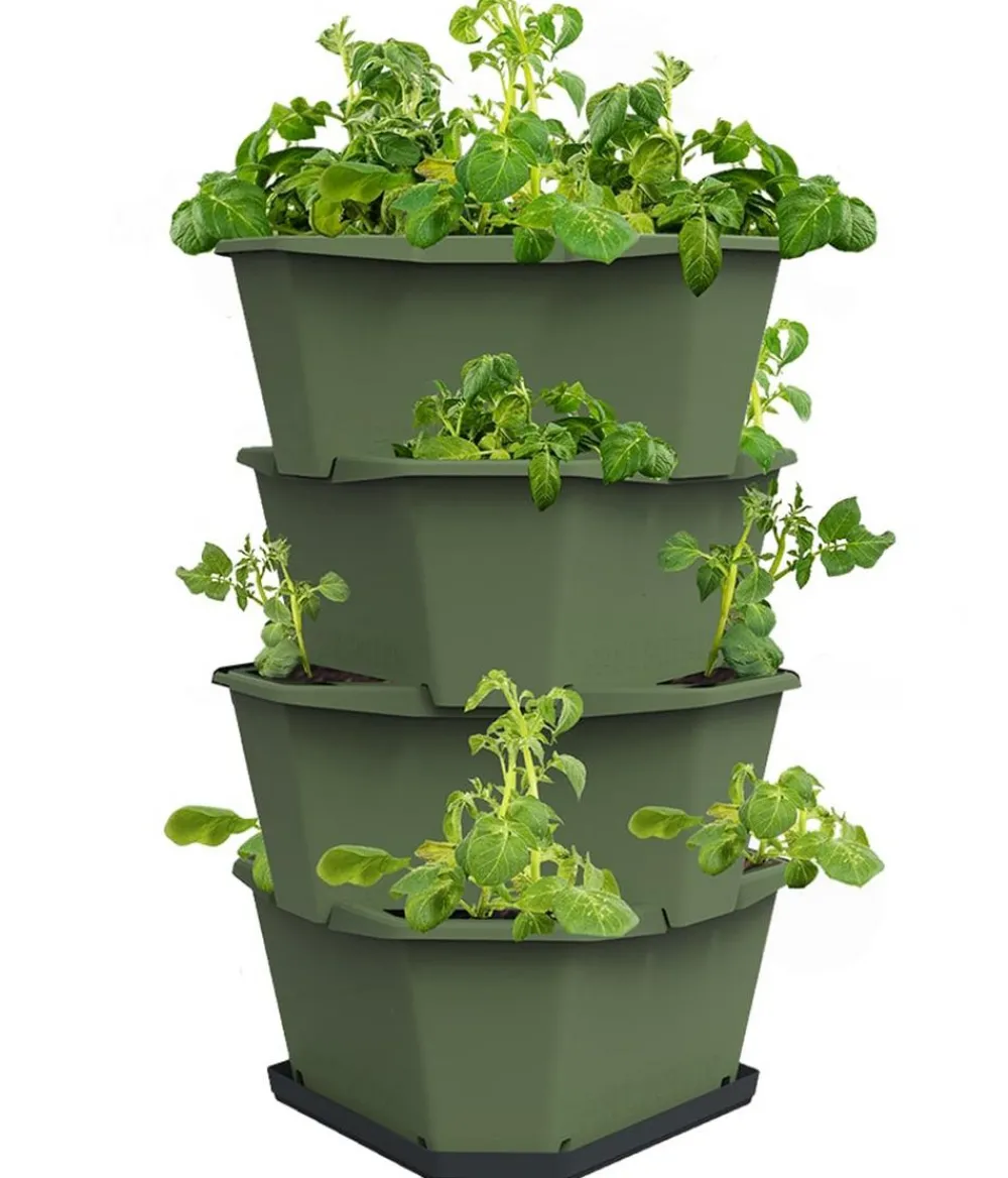 GUSTA GARDEN Hochbeete & Frühbeete - Kartoffelturm Paul Potato Starter, 4 Etagen, ca. B44/H65/T44 cm Dunkelgrün