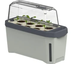 GUSTA GARDEN Hydrosysteme|Blumentöpfe & Übertöpfe - Kräutertopf Harry Herbs mit Anzuchthaube, ca. B36/H25/T15 cm Hellgrau