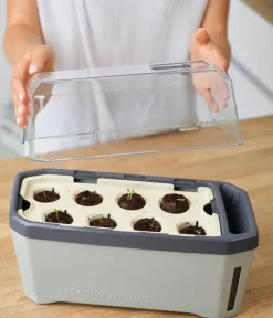 GUSTA GARDEN Hydrosysteme|Blumentöpfe & Übertöpfe - Kräutertopf Harry Herbs mit Anzuchthaube, ca. B36/H25/T15 cm Hellgrau